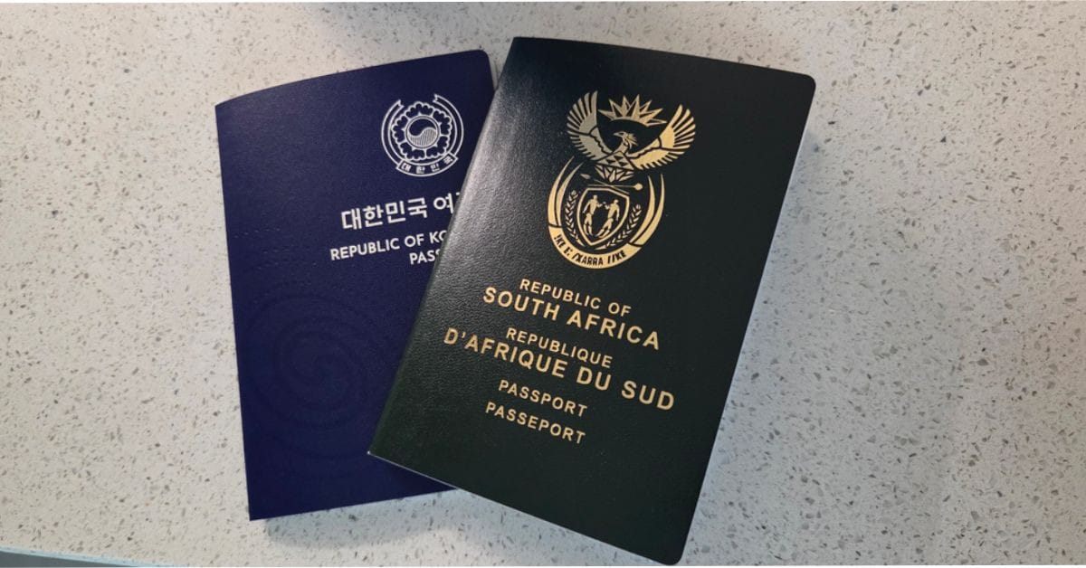 South African and Korean passports side-by-side for a dual-citizen baby.