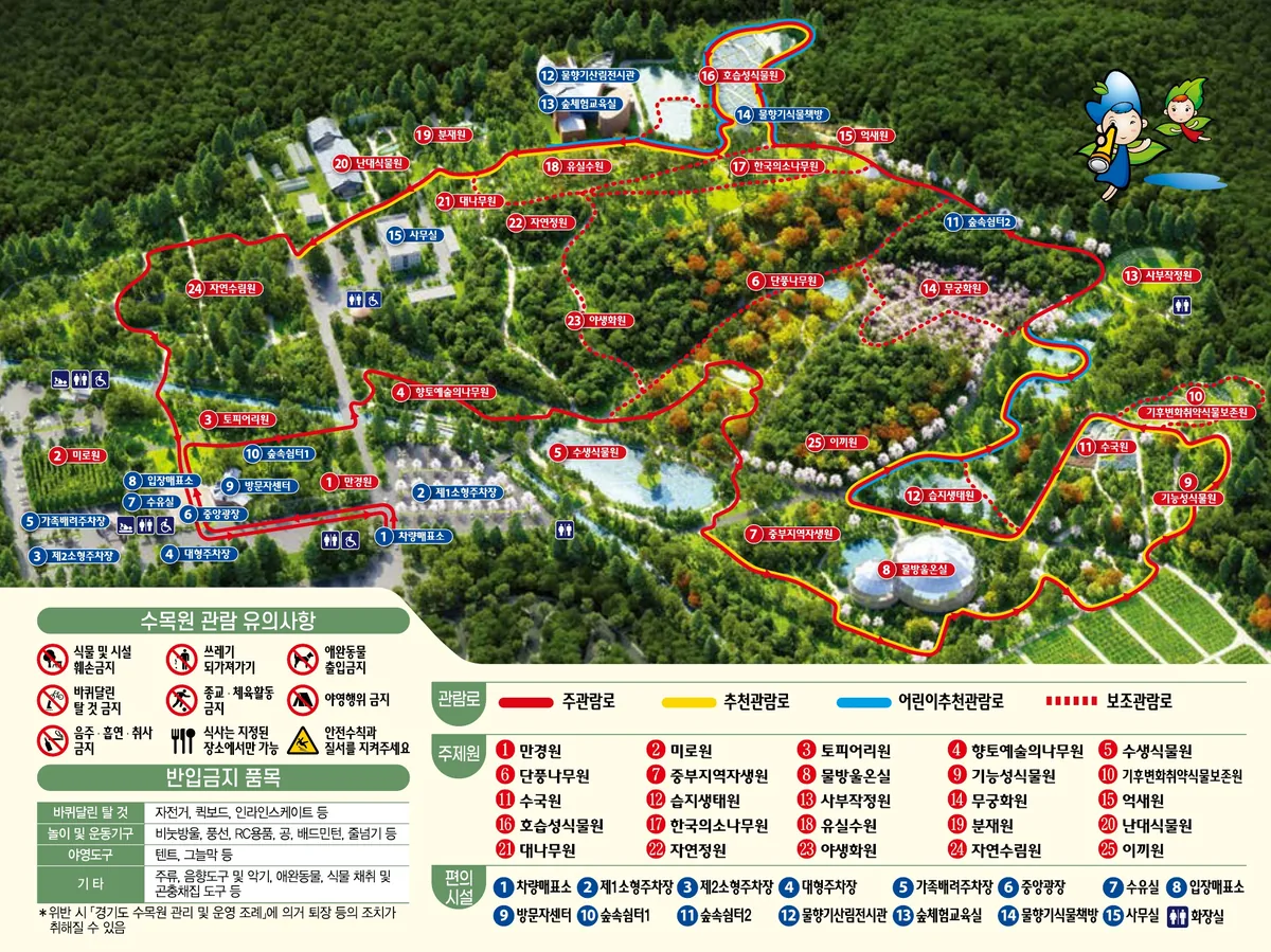 The official map billboard showing the 19 themed gardens of Mulhyanggi Arboretum for family planning.