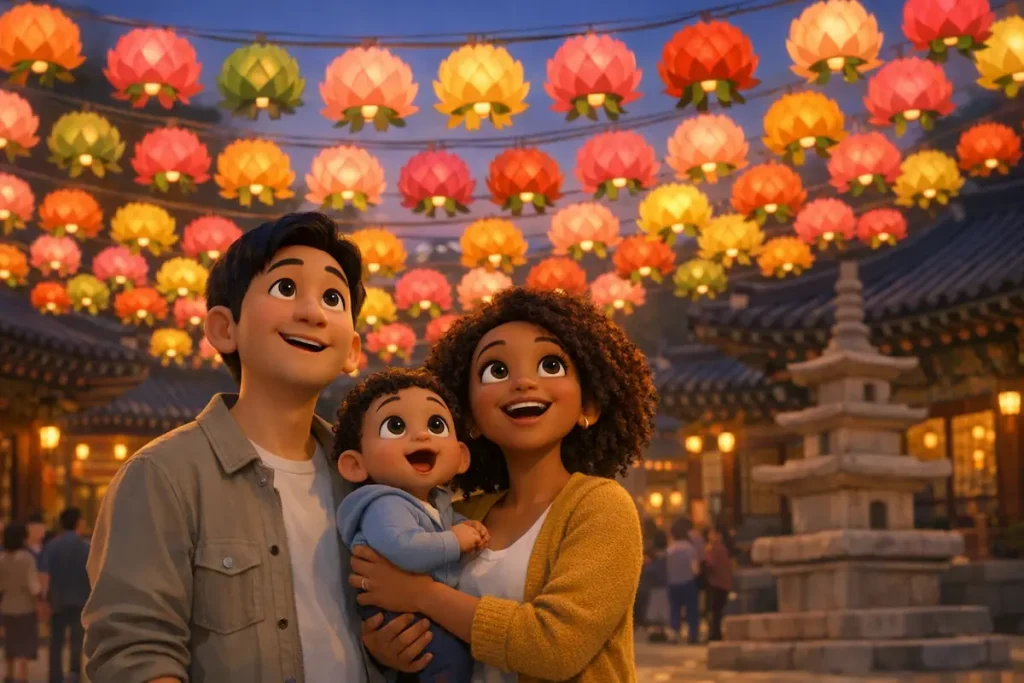 韓国の5月の祝日を彩る釈迦誕生日の燃灯会(ランタンフェスティバル)の様子。