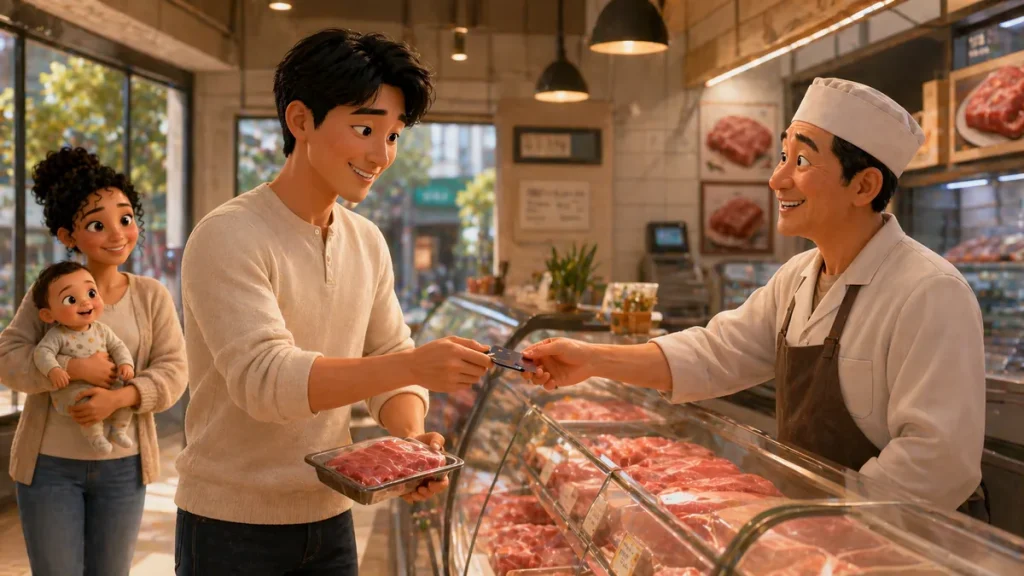 華城（ファソン）の地元精肉店で牛肉を購入