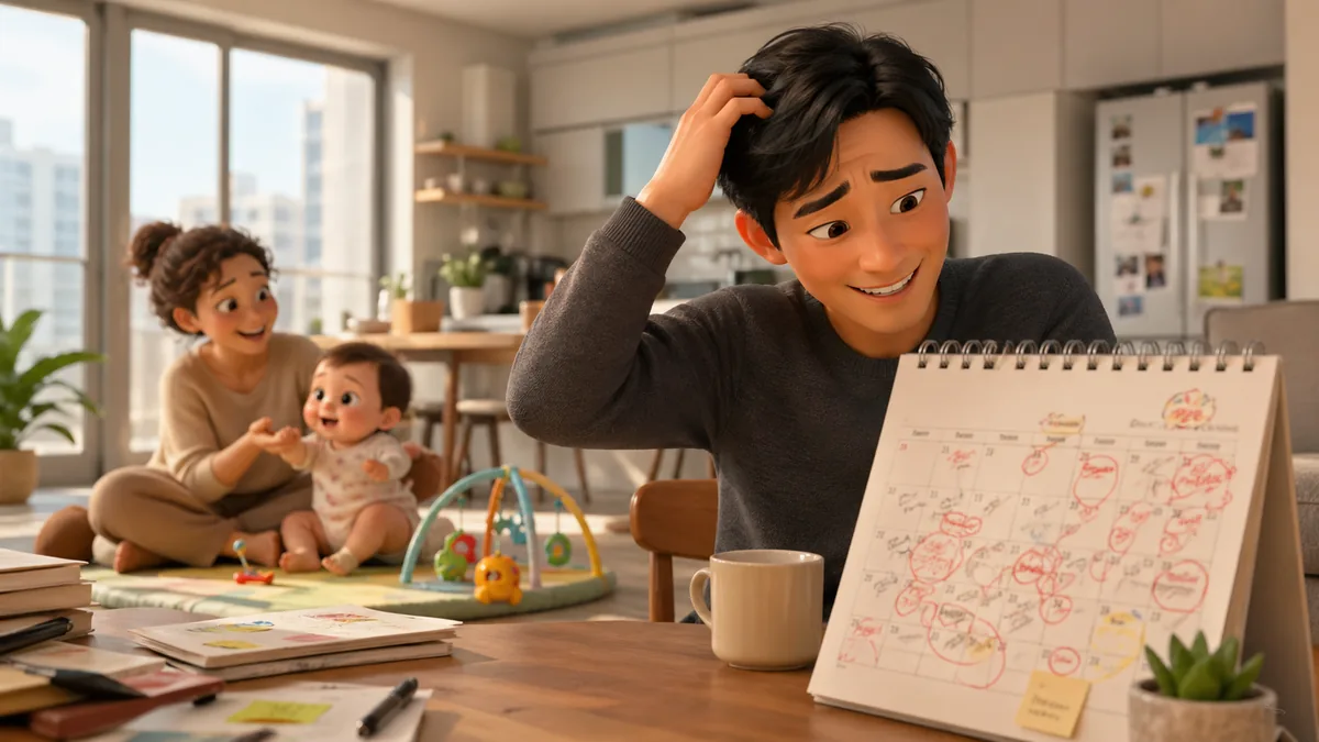 複雑な韓国の5月の祝日と振替休日のカレンダーを見て戸惑う外国人パパ。