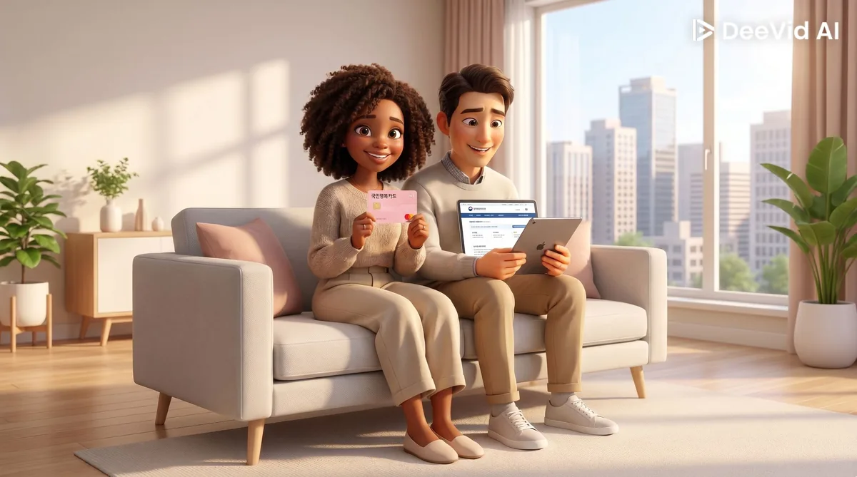 바우처 사용을 위해 국민행복카드를 확인하는 부부.