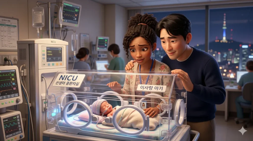 インキュベーターの中での小さな早産児の赤ちゃん