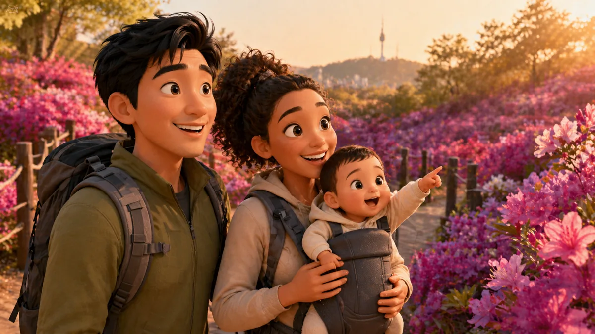 ソウルトゥルレギル2コースのツツジ園（チョルチュクドンサン）で鮮やかに咲くピンクの花。