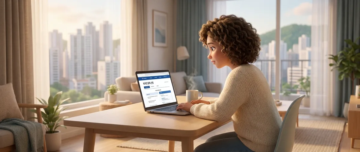 A woman thoughtfully working at a modern desk, considering how to apply for Korean government subsidies.