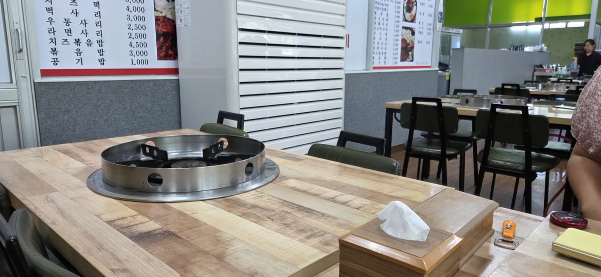 A close-up of a dining table, ideal for enjoying mild cheese dakgalbi Korea style.