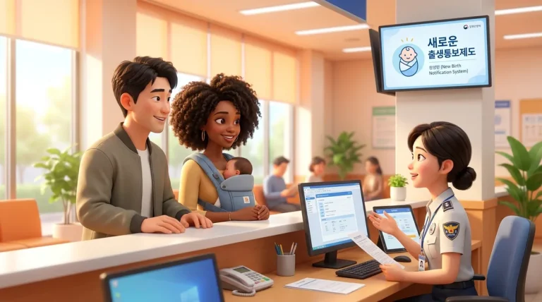 A modern, well-lit government office for birth registration services.
