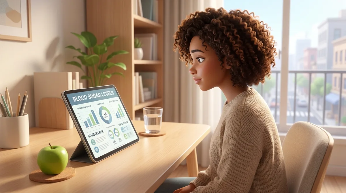 A person reviews health information on a tablet, looking concerned.