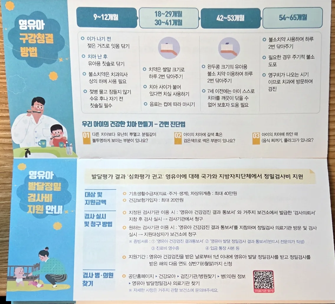 A Korean government guide about oral hygiene for infants and young children.