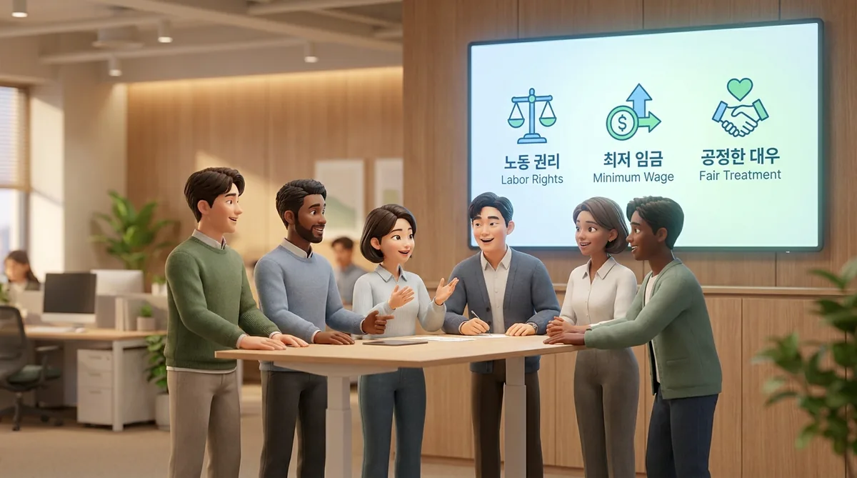 Diverse workers collaborating respectfully in a modern office, symbolizing workplace equality.